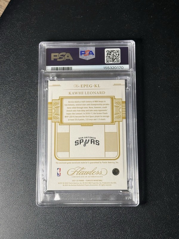 Kawhi Leonard 2021 Flawless Every Player Every Game 1/1 Logoman Game-Worn PSA 9 view 2