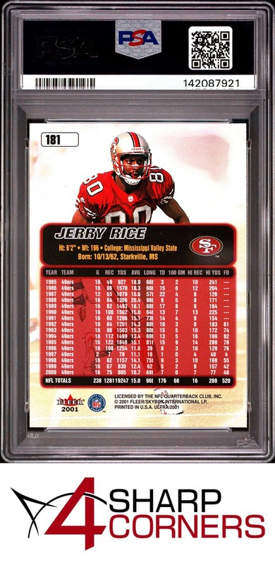 2001 ULTRA #181 JERRY RICE 49ERS HOF PSA 10 view 2