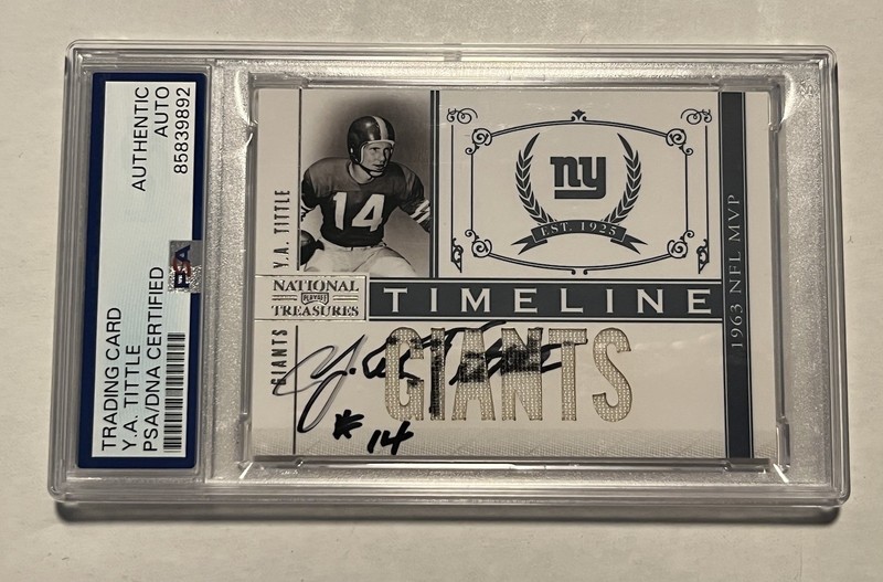 2011 National Treasures YA Tittle Game Worn Patch Auto PSA Slabbed
