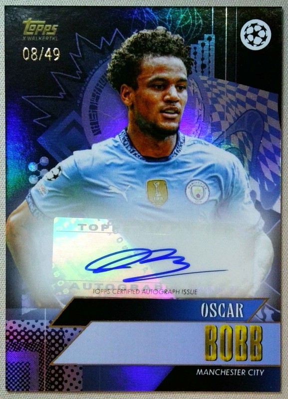 Oscar Bobb Auto Blue /49 Man City 2024-25 Topps UCC Gold UEFA x Walkertkl view 1