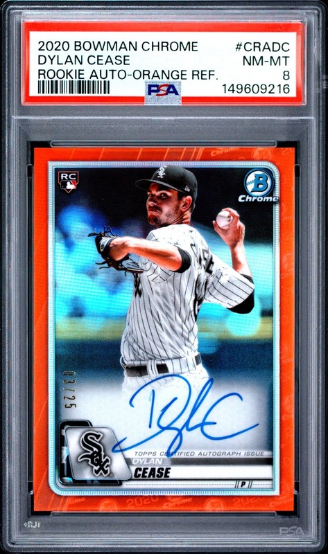 2020 Bowman Chrome Dylan Cease #/25 Auto Orange Refractor RC Rookie PSA 8 NM-MT view 1