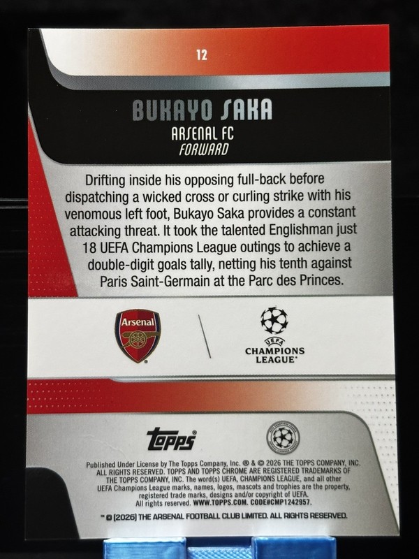 2025-26 Topps Chrome UEFA - Bukayo Saka Gold Refractor/50  view 2