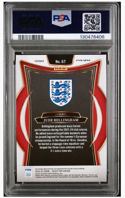 2024-25 Panini Select FIFA JUDE BELLINGHAM White Sparkle Prizm PSA 10 Pop 5 view 2