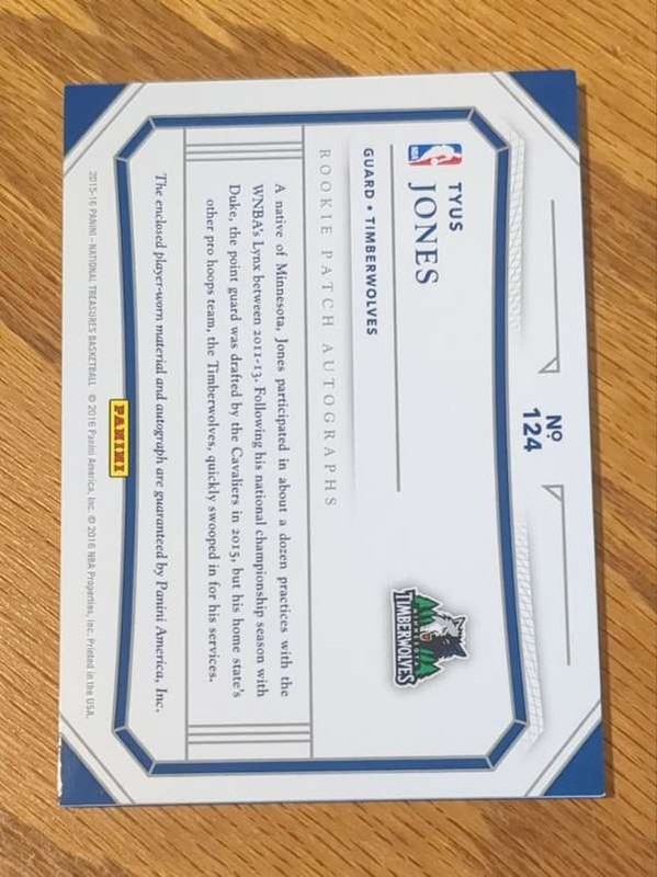 2015-16 PANINI NATIONAL TREASURES TYUS JONES #/99 ROOKIE PATCH AUTO RC #124 view 2