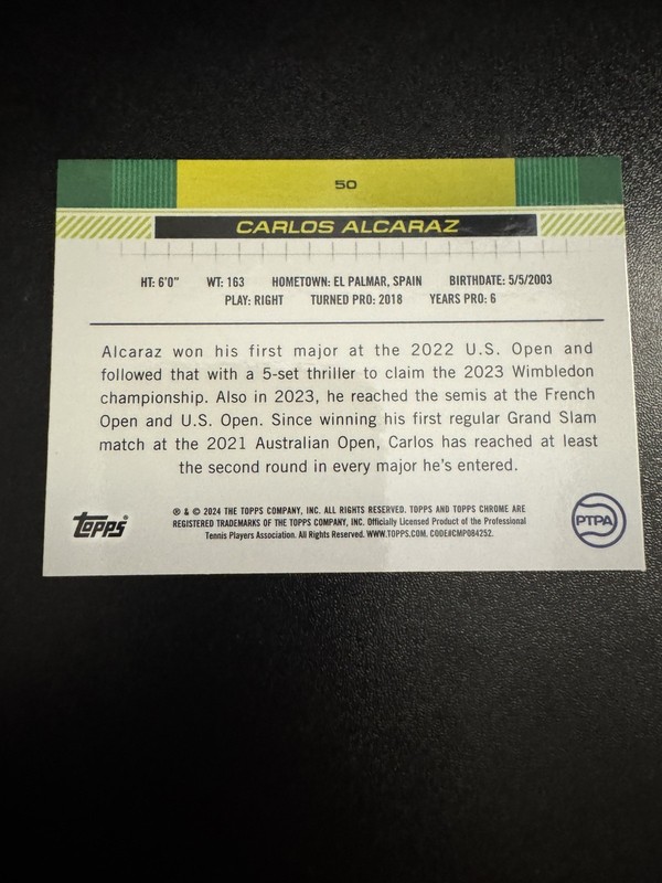 2024 Topps Chrome - Carlos Alcaraz #50 Lime Green Refractor /299 view 2