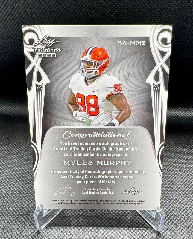 Myles Murphy Rookie Auto 1/1 2023 Leaf Trinity Football Gold Clemson Tigers view 2