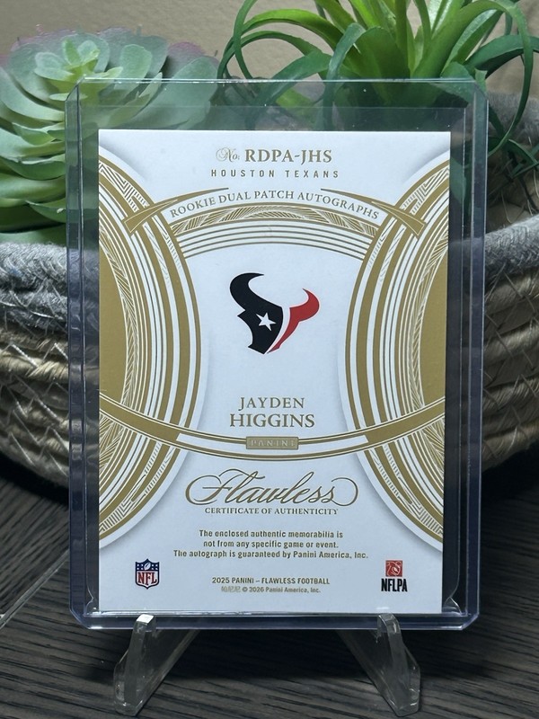 JAYDEN HIGGINS - 2025 Panini Flawless - Rookie Dual Patch Auto Silver RPA /20 RC view 2