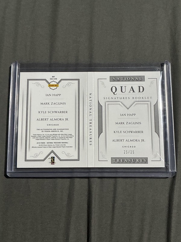 2018 Panini National Treasures Happ Kyle Schwarber Quad Booklet Cubs Auto #/25 view 2