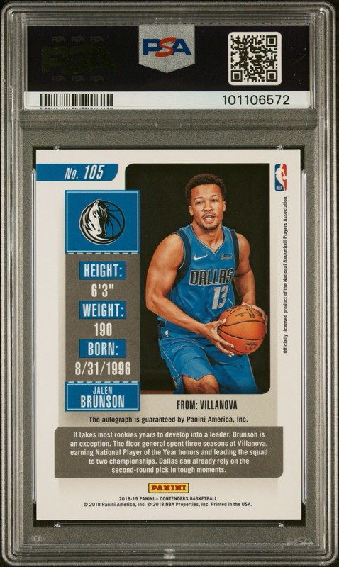 2018 Panini Contenders JALEN BRUNSON The Finals AUTO /49 PSA 9 MINT #105 Knicks view 2