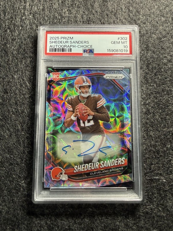 SHEDEUR SANDERS RC 2025 PRIZM AUTO CHOICE /100 PSA 10 #302 BROWNS