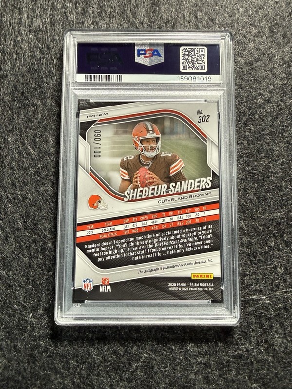 SHEDEUR SANDERS RC 2025 PRIZM AUTO CHOICE /100 PSA 10 #302 BROWNS view 2