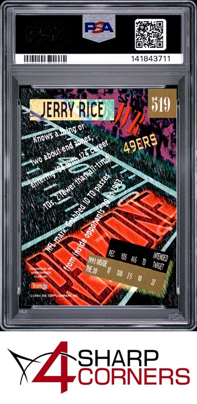 1994 STADIUM CLUB MEMBERS ONLY #519 JERRY RICE HOF POP 3 PSA 9 view 2