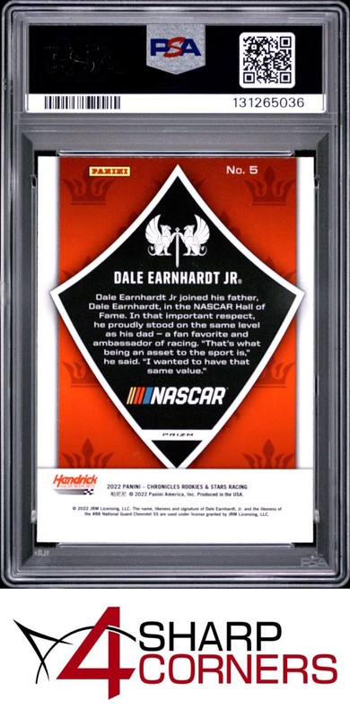 2022 CHRONICLES NASCAR CRUSADE GREEN PRIZM #5 DALE EARNHARDT JR. HOF POP 1 PSA 9 view 2