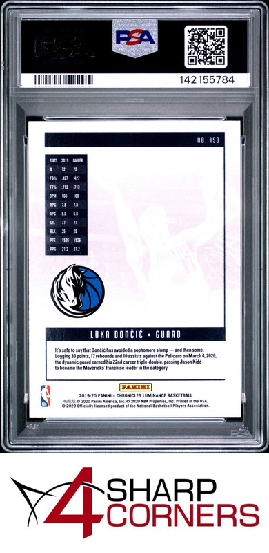 2019 PANINI CHRONICLES #159 LUKA DONCIC MAVERICKS PSA 9 view 2