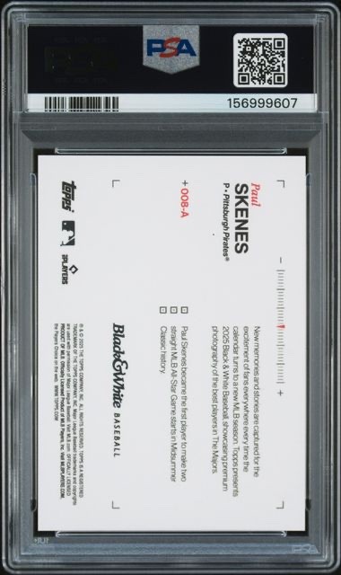 2025 TOPPS BLACK AND WHITE #8-A PAUL SKENES AUTOGRAPH-BLUE /50 PSA 10 Gem Mint.. view 2