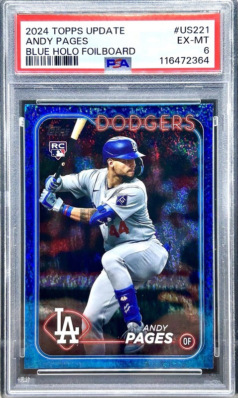 2024 Topps Update Andy Pages RC Blue Holo Foilboard /999 PSA 6 #US221 Dodgers view 1