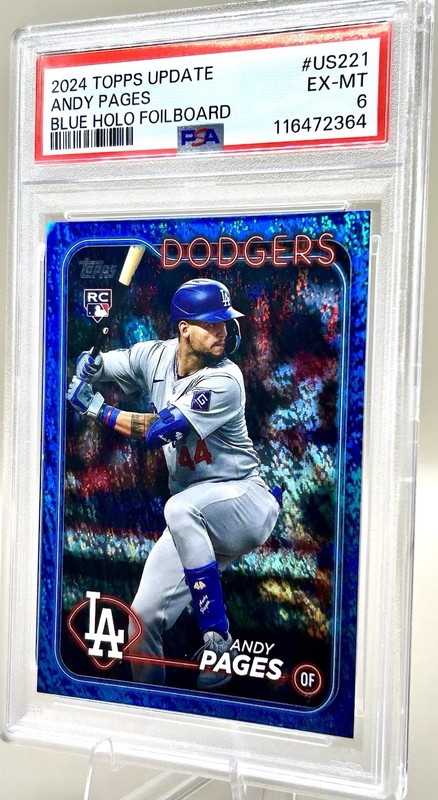 2024 Topps Update Andy Pages RC Blue Holo Foilboard /999 PSA 6 #US221 Dodgers view 2