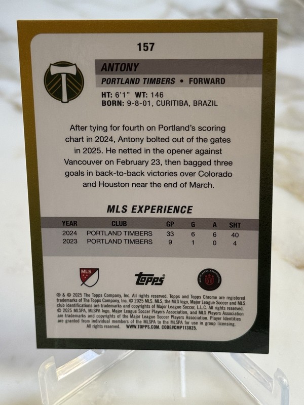 ANTONY 2025-26 TOPPS CHROME MLS SAPPHIRE GOLD REFRACTOR /50 #157 view 2