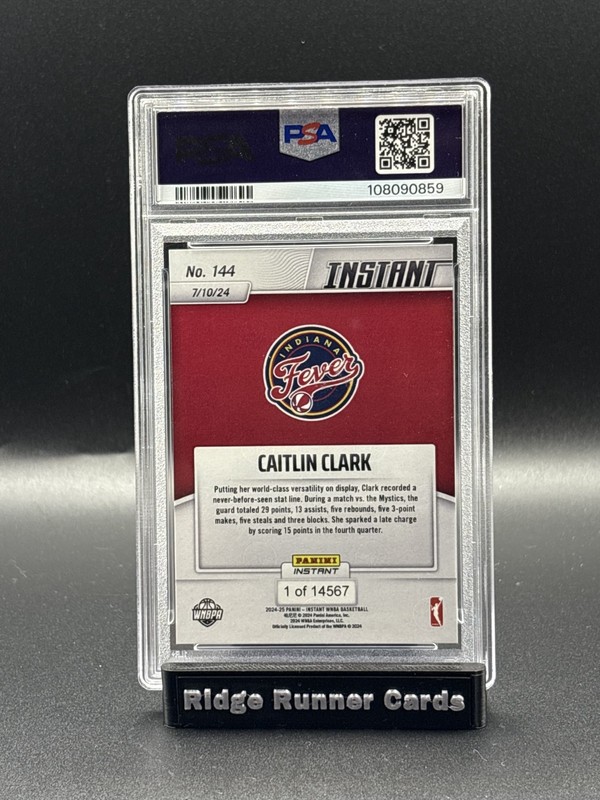 2024 Panini Instant WNBA CAITLIN CLARK Rookie #144 PSA 10 FEVER view 2