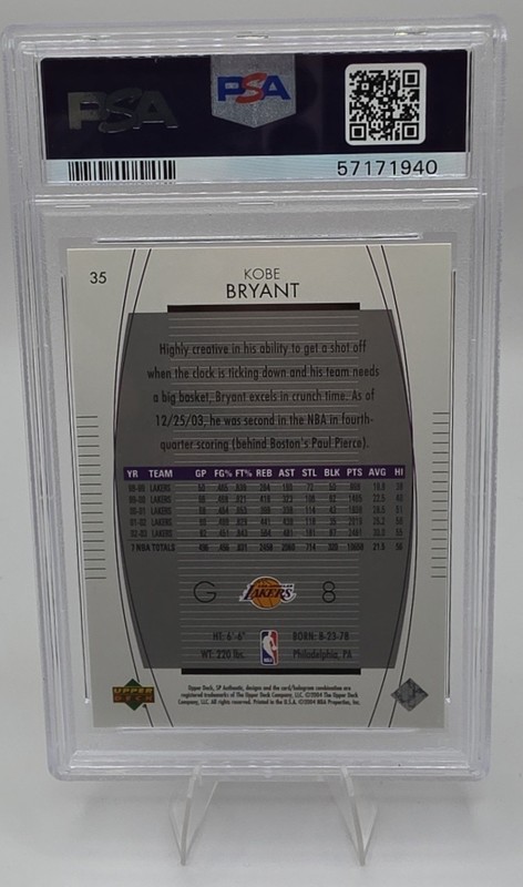 2003-04 SP Authentic Kobe Bryant PSA 9 Los Angeles Lakers view 2