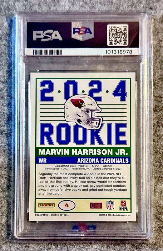 2024 PANINI MARVIN HARRISON JR. #4 RC SCORE 35TH ANV. ROOKIE GOLDZONE /50 PSA 10 view 2