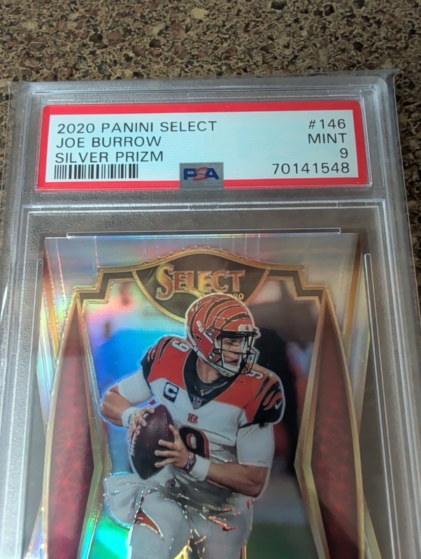 2020 Panini Select Joe Burrow RC Premier Level Silver Prizm PSA 9 view 2