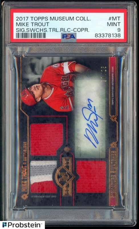 2017 Topps Museum Collection Copper Mike Trout Triple Swatch AUTO 7/25 PSA 9