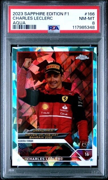 2023 TOPPS CHROME F1 SAPPHIRE EDITION #167 CHARLES LECLERC AQUA /99 - PSA 8