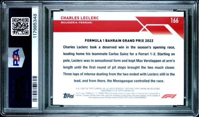 2023 TOPPS CHROME F1 SAPPHIRE EDITION #167 CHARLES LECLERC AQUA /99 - PSA 8 view 2