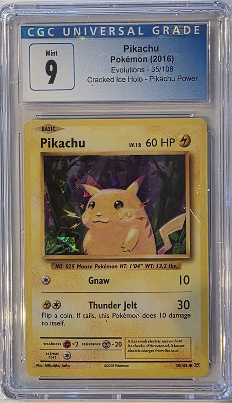 Pikachu 35/108 Evolutions Cracked Ice Holo CGC 9 Pokemon 2016 Graded Card