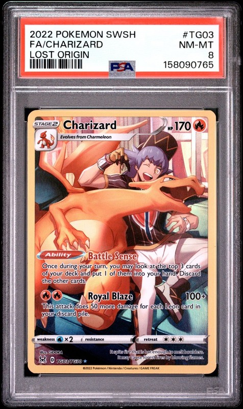 2022 POKEMON SWORD & SHIELD LOST ORIGIN #TG03 NM FA FULL ART CHARIZARD PSA 8