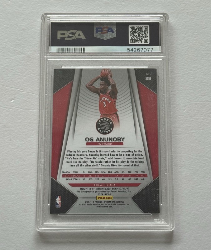 2017-18 Panini Prizm OG Anunoby Rookie Auto #38 RC PSA 9 view 2