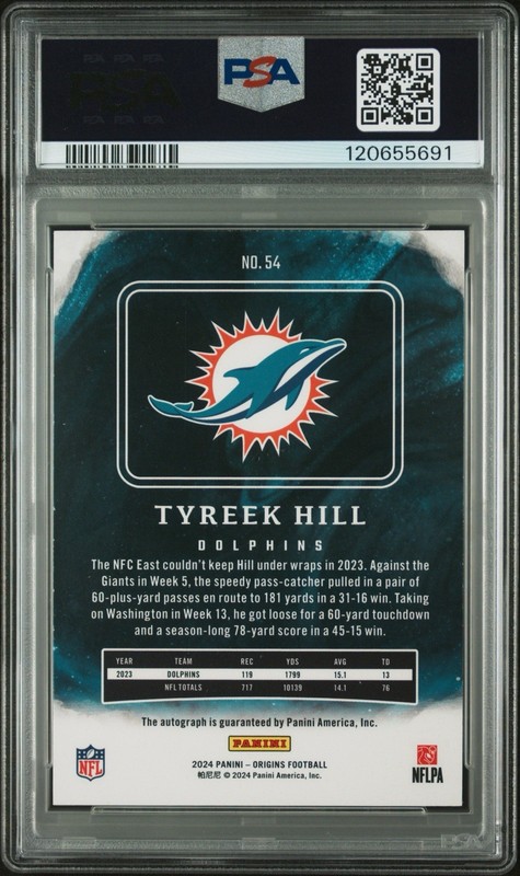 2024 Panini Origins #54 Tyreek Hill Autograph /25 PSA 9 - Miami Dolphins view 2