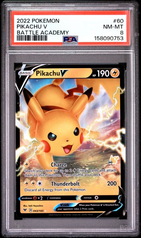 2022 Pokémon Pikachu V 043/185 Battle Academy #60 Stamped PSA 8