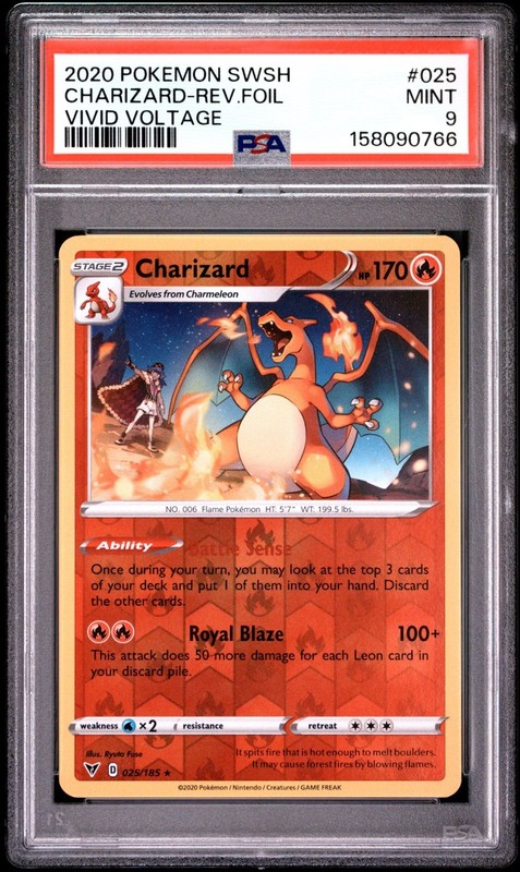 Pokémon Charizard Rare Reverse Holo Swsh Vivid Voltage 025/185 PSA 9