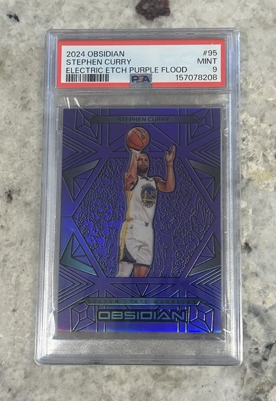 2024 PANINI OBSIDIAN #95 STEPHEN CURRY ELECTRIC ETCH PURPLE FLOOD /75 PSA 9