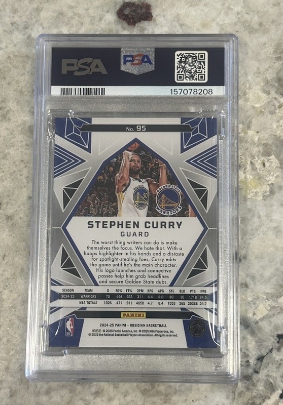 2024 PANINI OBSIDIAN #95 STEPHEN CURRY ELECTRIC ETCH PURPLE FLOOD /75 PSA 9 view 2