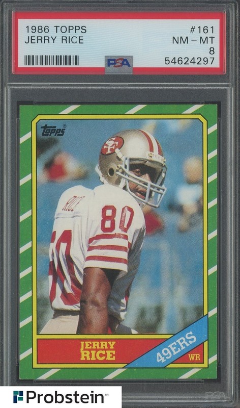1986 Topps Football #161 Jerry Rice San Francisco 49ers RC Rookie HOF PSA 8