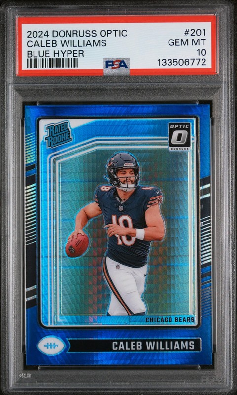 2024 Panini Donruss Optic Caleb Williams #201 Blue Hyper Rated Rookie PSA 10