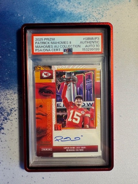 2025 Prizm Patrick Mahomes Super Bowl LVIII MVP Auto PSA Auto 10