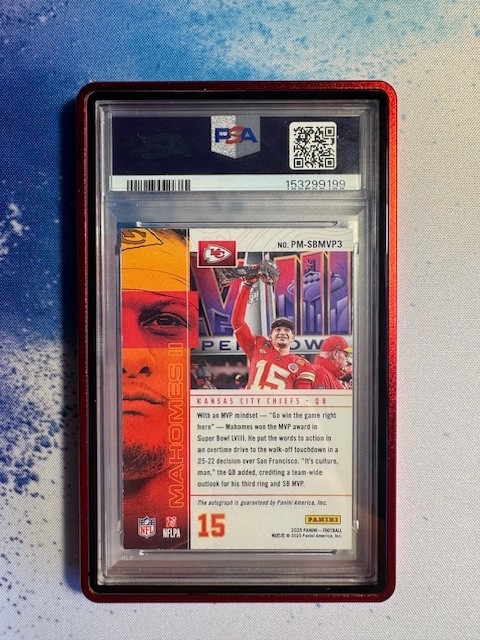 2025 Prizm Patrick Mahomes Super Bowl LVIII MVP Auto PSA Auto 10 view 2