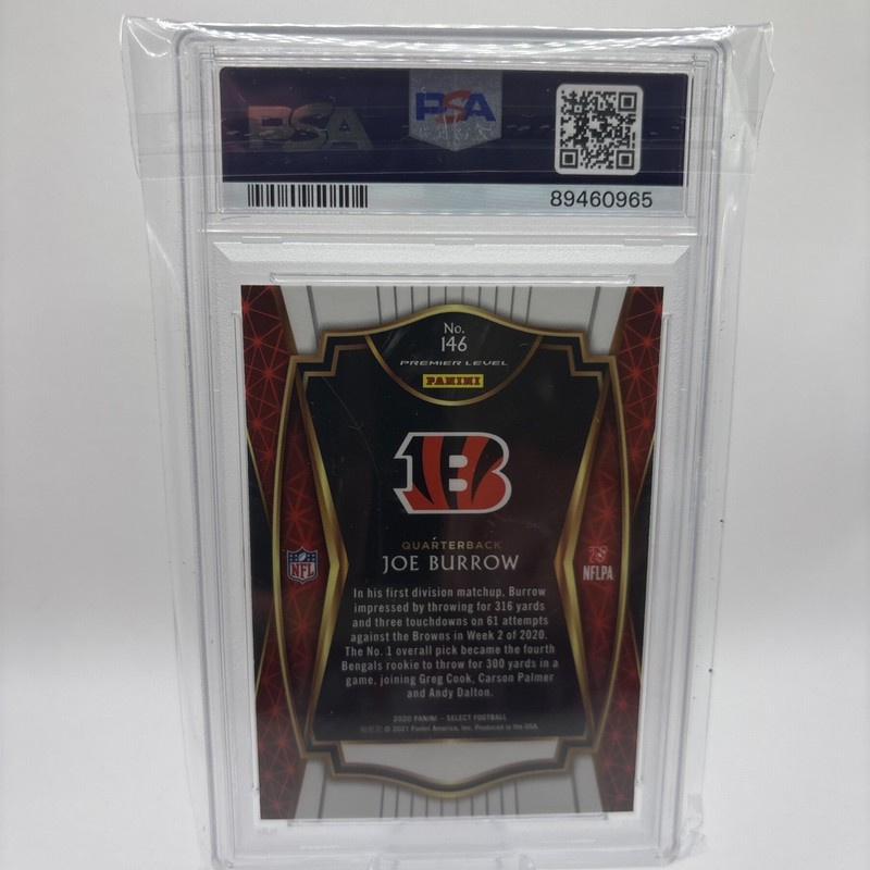 2020 Panini Select Premier Level  Joe Burrow #146 (RC) Bengals PSA 10 GEM MINT view 2