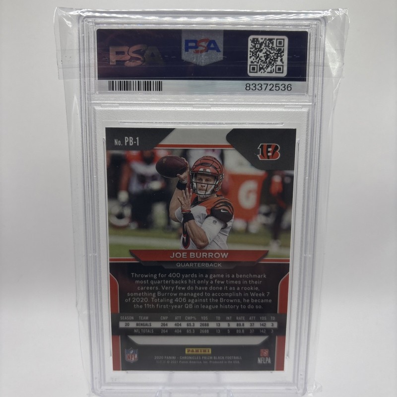 2020 Panini Joe Burrow RC Black Prizm PSA 10 view 2