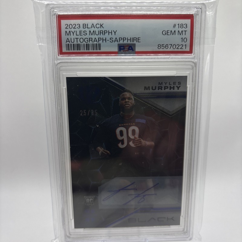 2023 PANINI BLACK MYLES MURPHY SAPPHIRE ROOKIE AUTO /35 #183 Bengals PSA 10