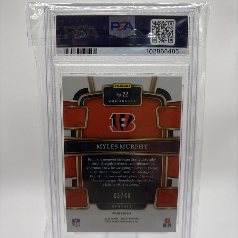 2023 PANINI SELECT RED DISCO PRIZM #22 MYLES MURPHY ROOKIE RC 3/49 PSA 10 view 2
