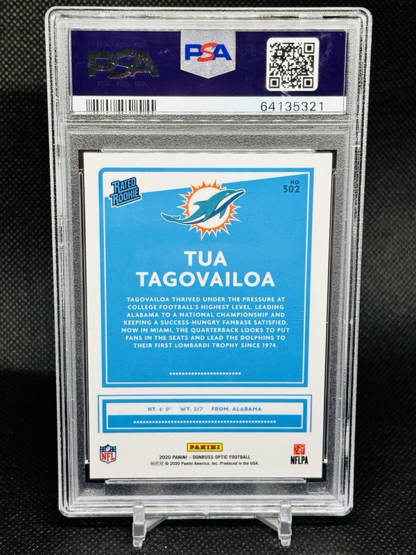 2020 Panini Donruss Optic Rated Rookies Variation Tua Tagovailoa #302 PSA 10 RC view 2