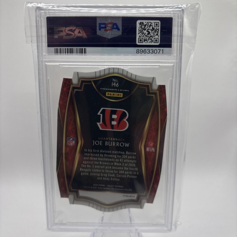2020 Panini Select #46 Joe Burrow RC GEM-MT Die-Cut Tri-Color Prizm PSA 10 7812 view 2