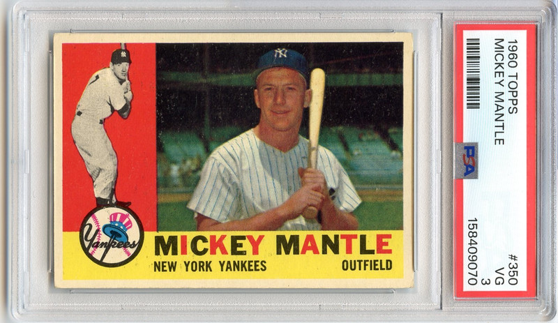 1960 Topps MICKEY MANTLE #350 - PSA 3 VG - New York Yankees - Newly Graded LOOK