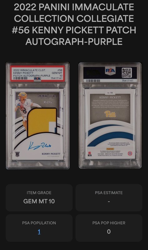 🔥 Kenny Pickett 2022 Immaculate Purple Jersey Auto /15 RC PSA 10 POP 1 🏈 PITT view 2